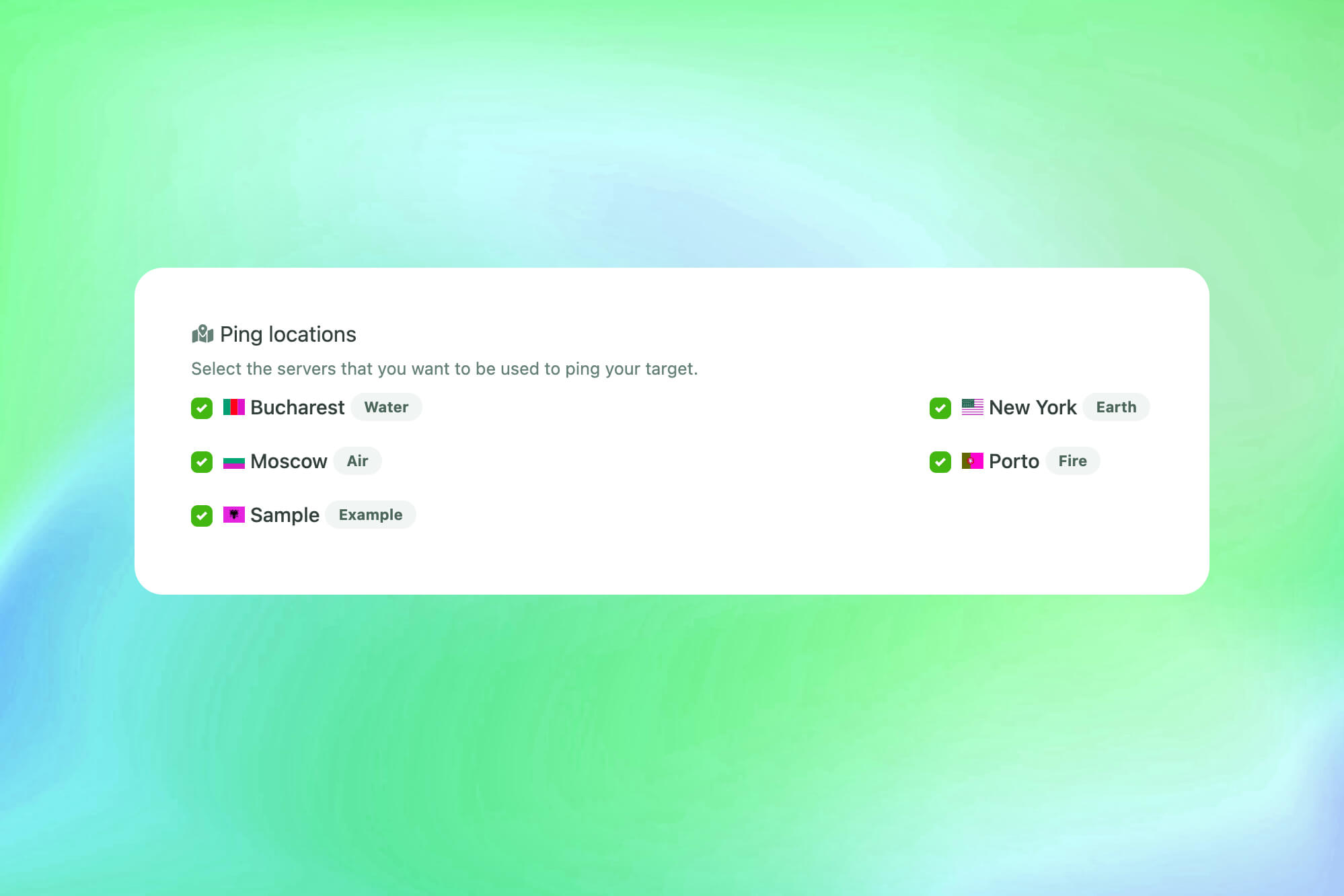 Screenshot der App-Ping-Server-Funktion